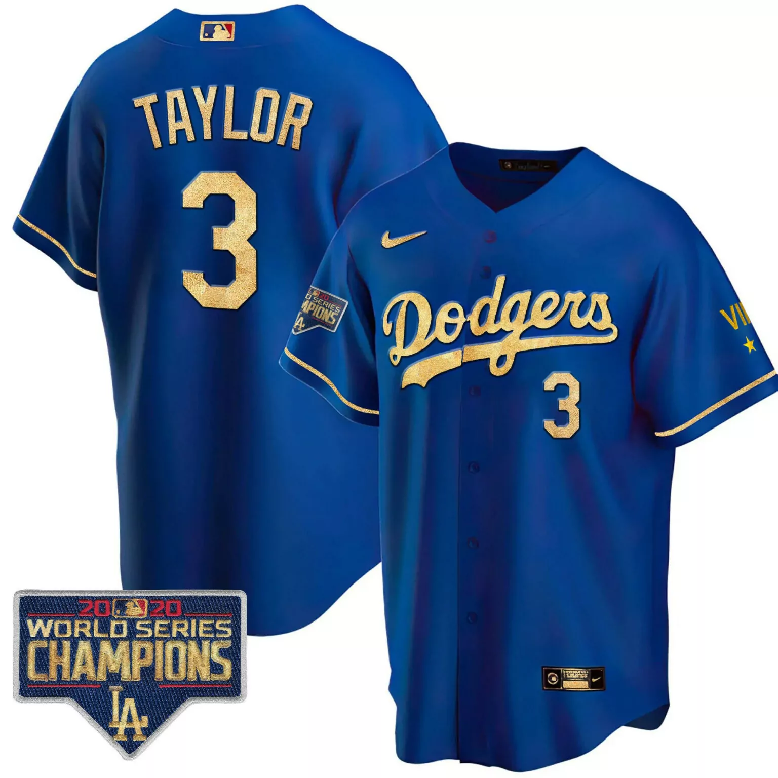 Chris Taylor 3 Dodgers Jersey Royal Blue Men Gold Cool Rush All Stitched