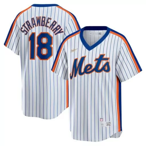 Darryl Strawberry 18 Mets Jersey White Men Pinstripe Blue Orange Home Cooperstown