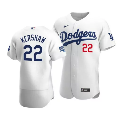 Clayton Kershaw 22 Dodgers Jersey White National League Champions Men Blue Red Flex