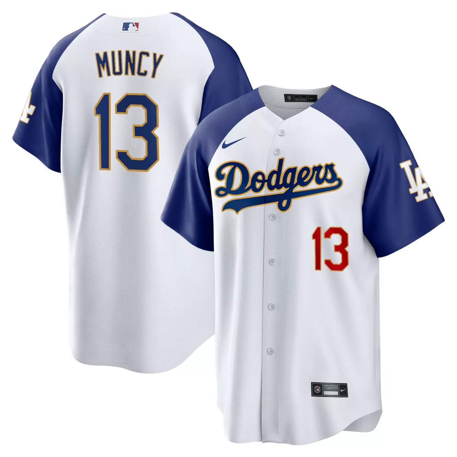Max Muncy 13 Dodgers Jersey White Men Split Design Blue Gold Red Alternate All Stitched