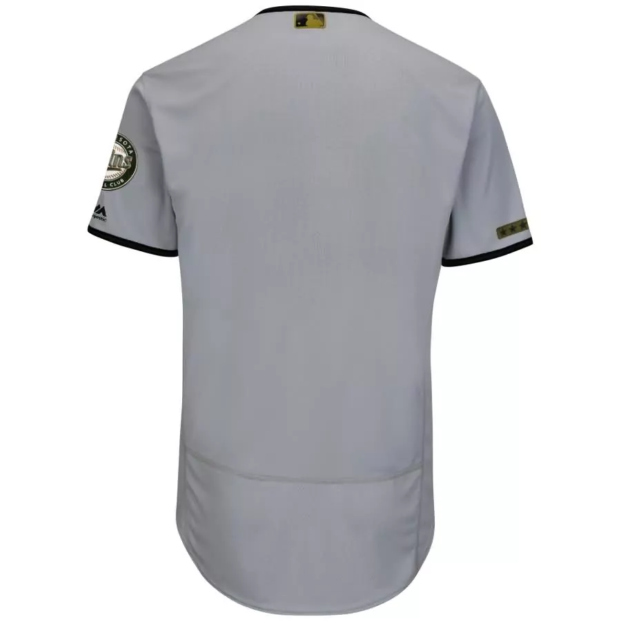 Custom Minnesota Twins Jersey Gray Majestic Men Black Gold Collection Flex Base