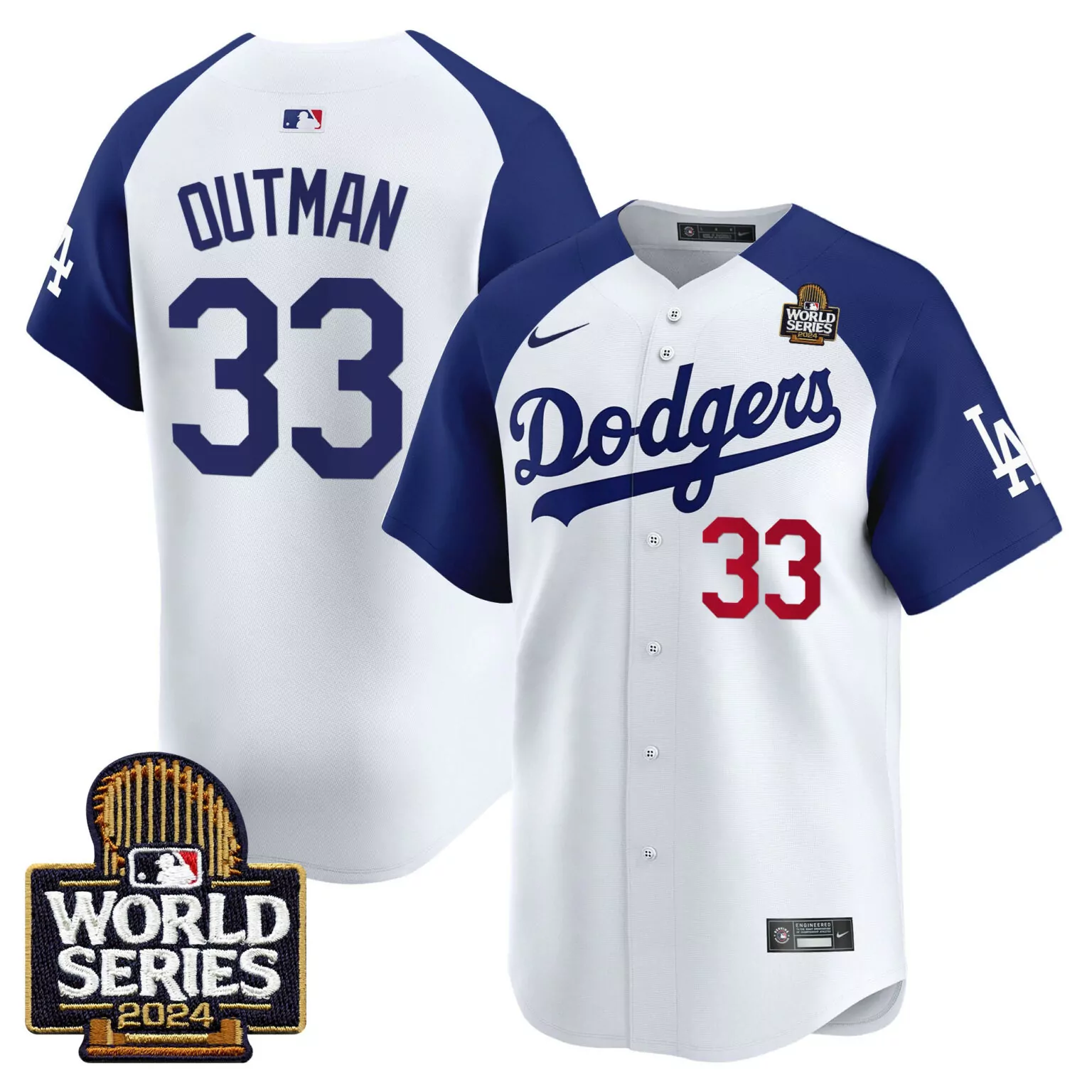 James Outman 33 Dodgers Jersey White World Series 2024 Men Blue Alternate v2 All