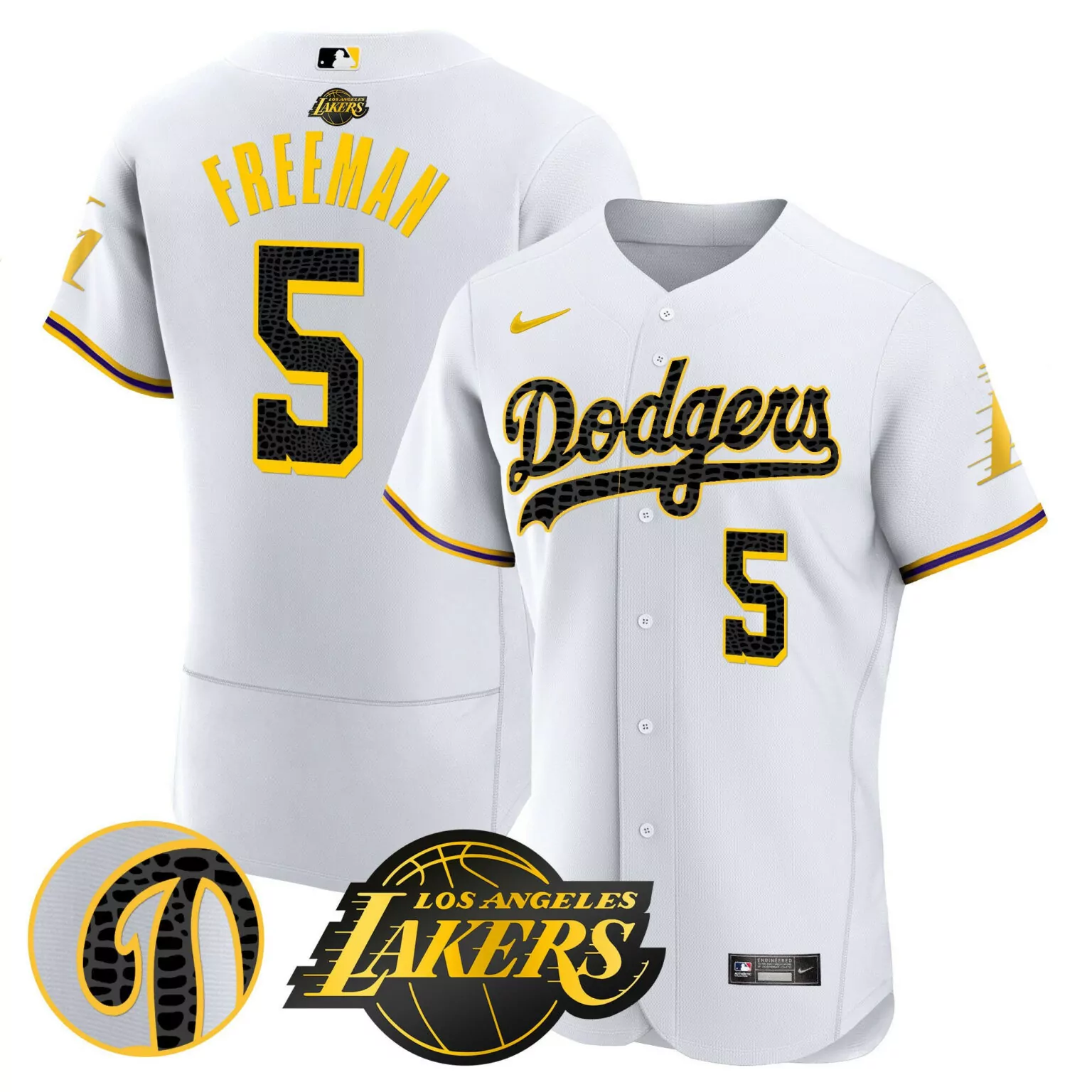 Freddie Freeman 5 Dodgers Jersey White City Connect Los Angeles Lakers 2023 Men Yellow