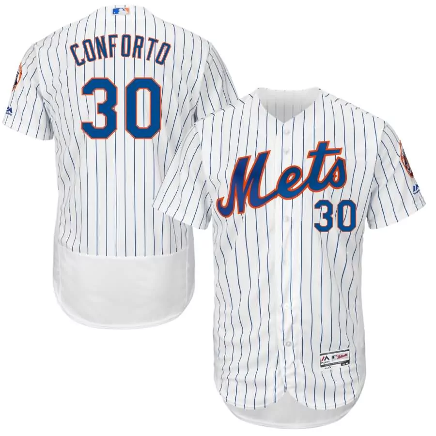 Michael Conforto 30 Mets Jersey White Men Blue Orange Home Flex Base Collection