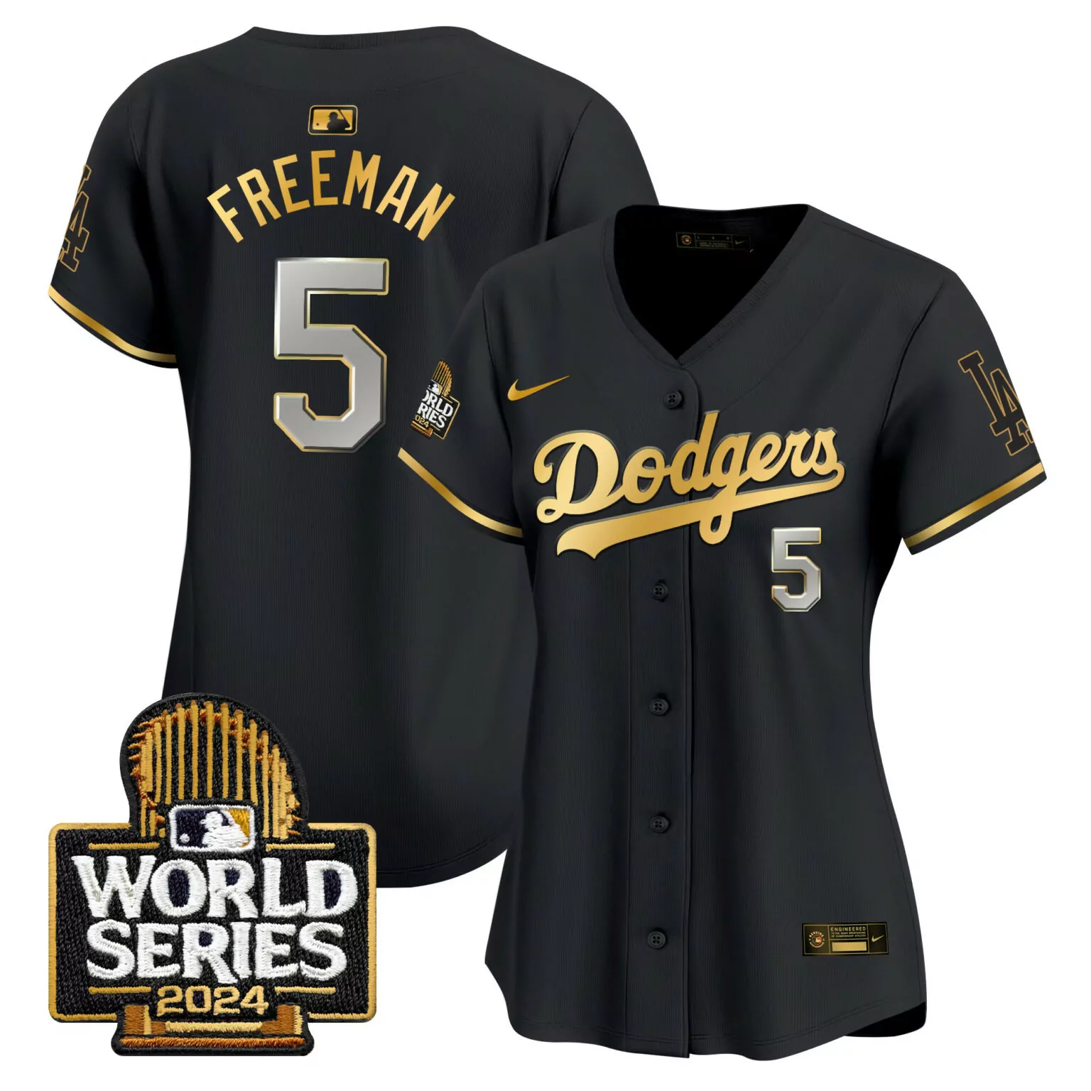 Freddie Freeman 5 Dodgers Jersey Black World Series 2024 Women Gold All Stitched
