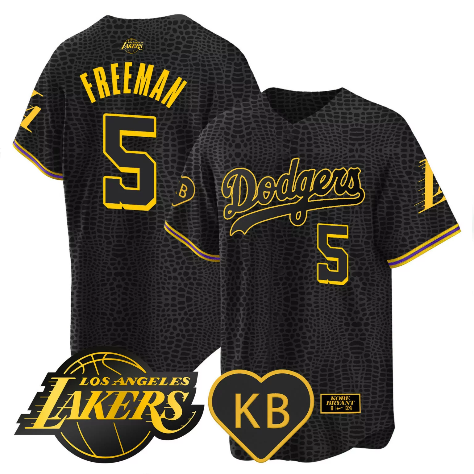 Freddie Freeman 5 Dodgers Jersey Black Kobe Bryant Kb 2023 Men Custom Design Yellow