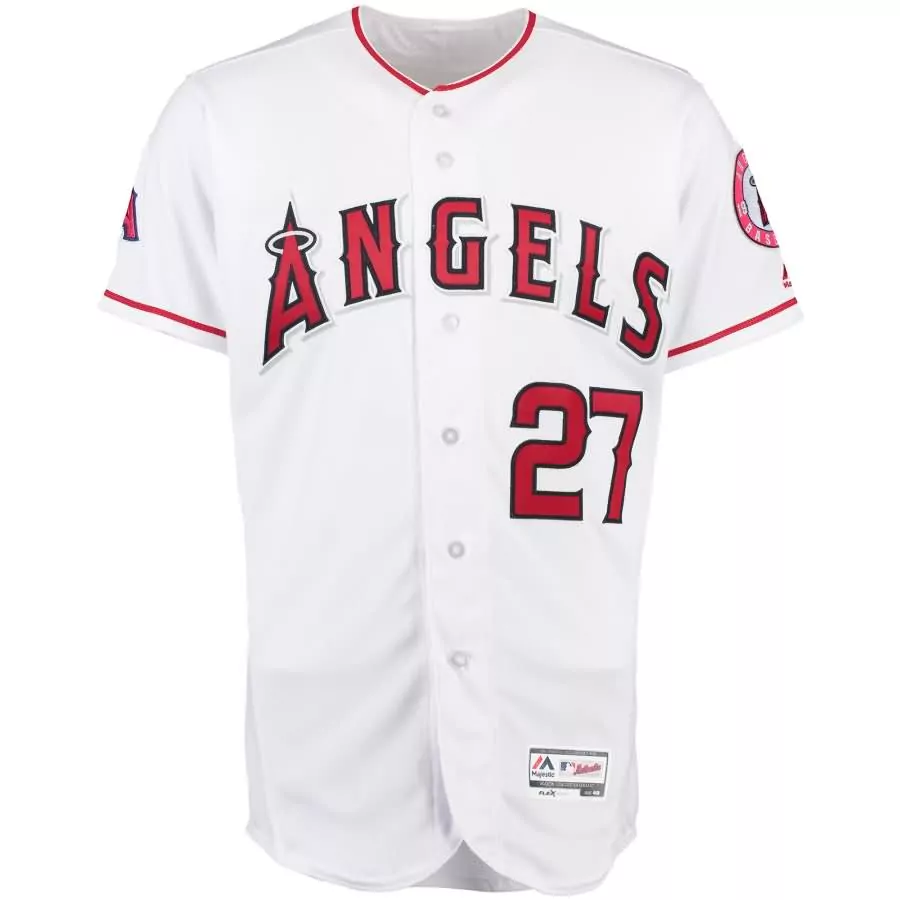 Mike Trout 27 Los Angeles Angels Jersey White Men Red Home Flex Base Collection