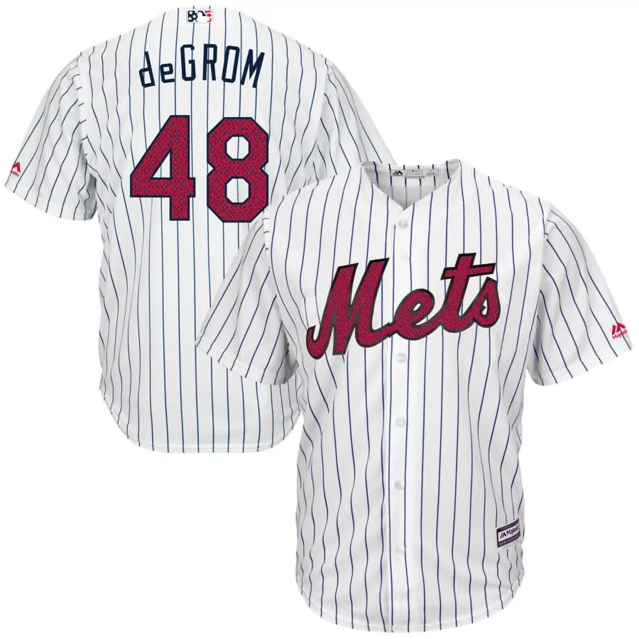Jacob Degrom 48 New York Mets Jersey White Men Pinstripe Blue Red Fashion Cool Base