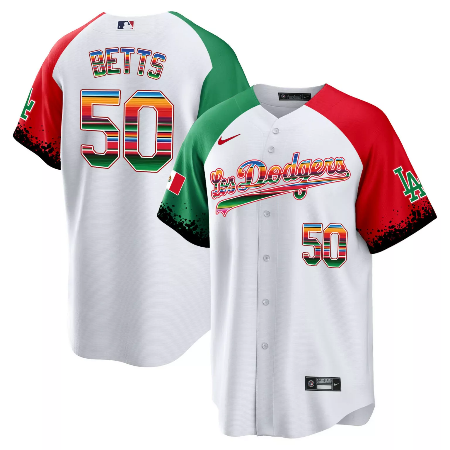 Mookie Betts 50 Jersey White Los Angeles Dodgers 'los Dodgers' City Connect Mexico Flag LA