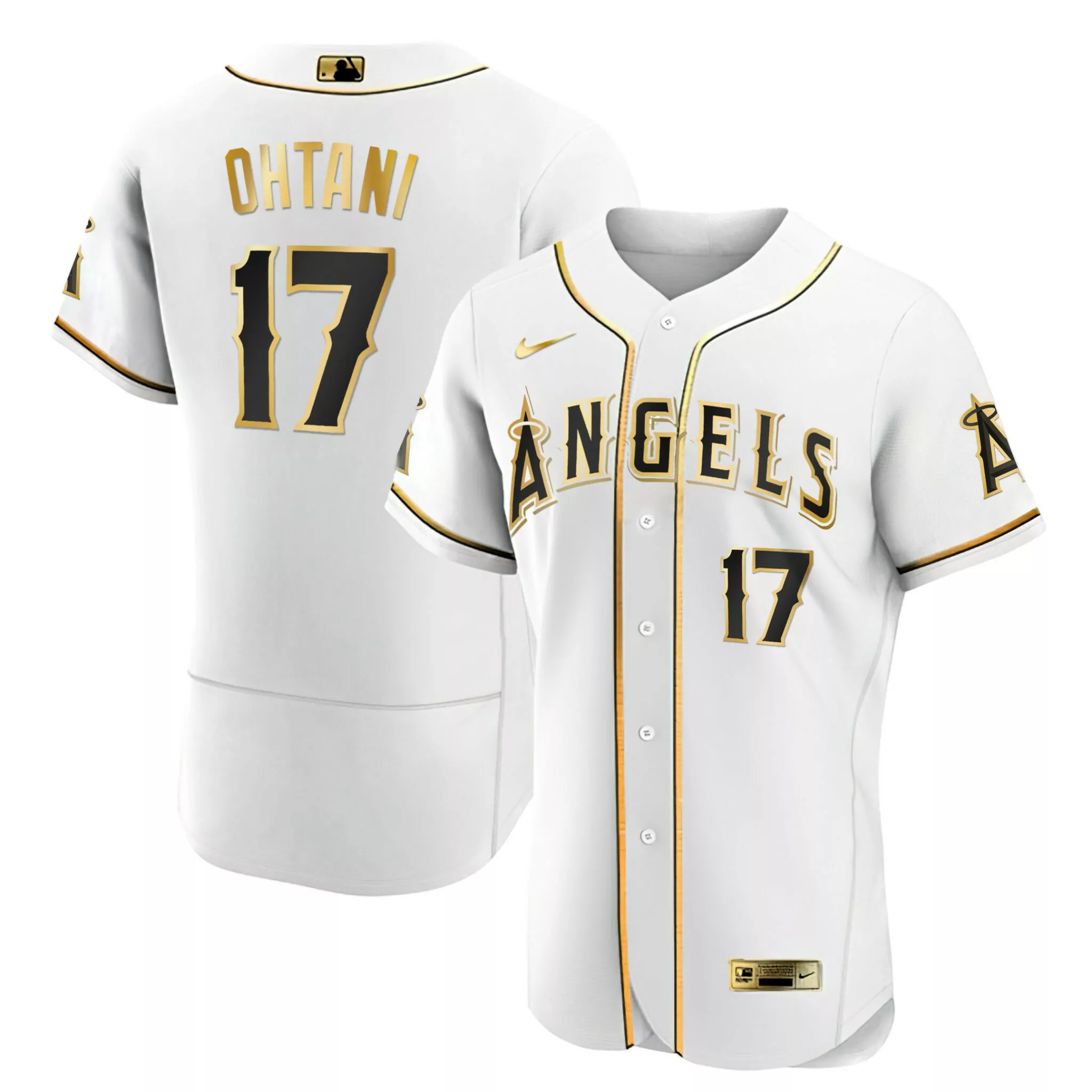 Shohei Ohtani 17 Angels Jersey White Gold Black Flex All Stitched