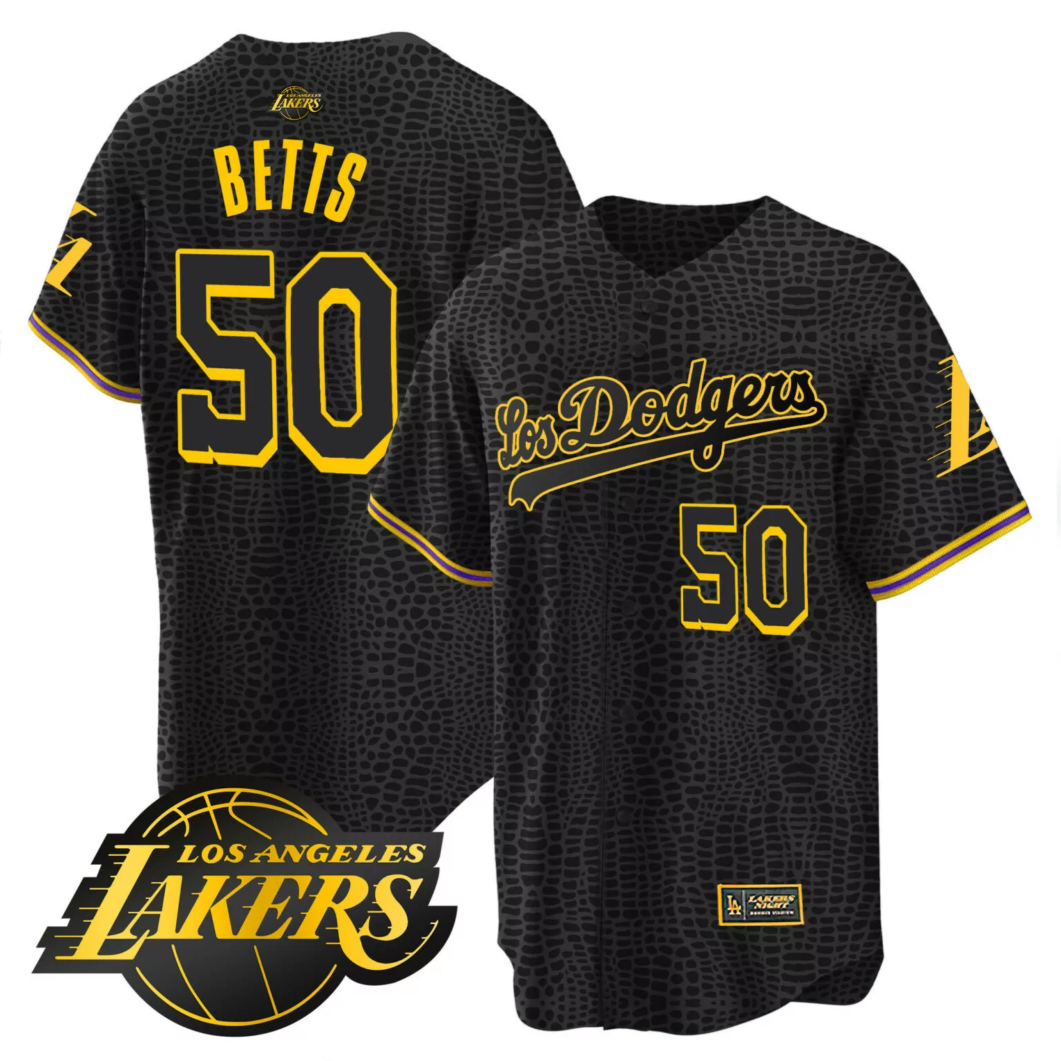 Mookie Betts 50 Jersey Black Animal Print Los Angeles Lakers Dodgers Men Custom Design