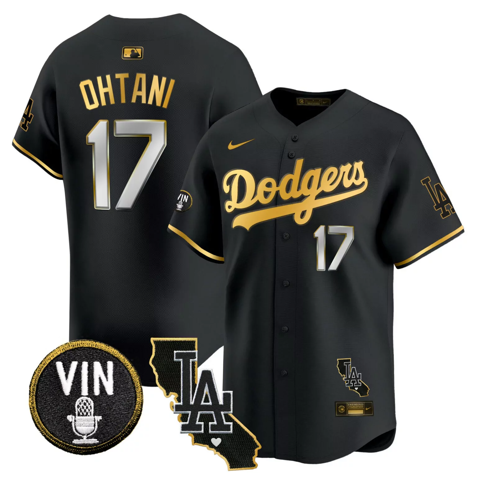 Shohei Ohtani 17 Dodgers Jersey Black City Connect Vin California LA Men Gold Silver