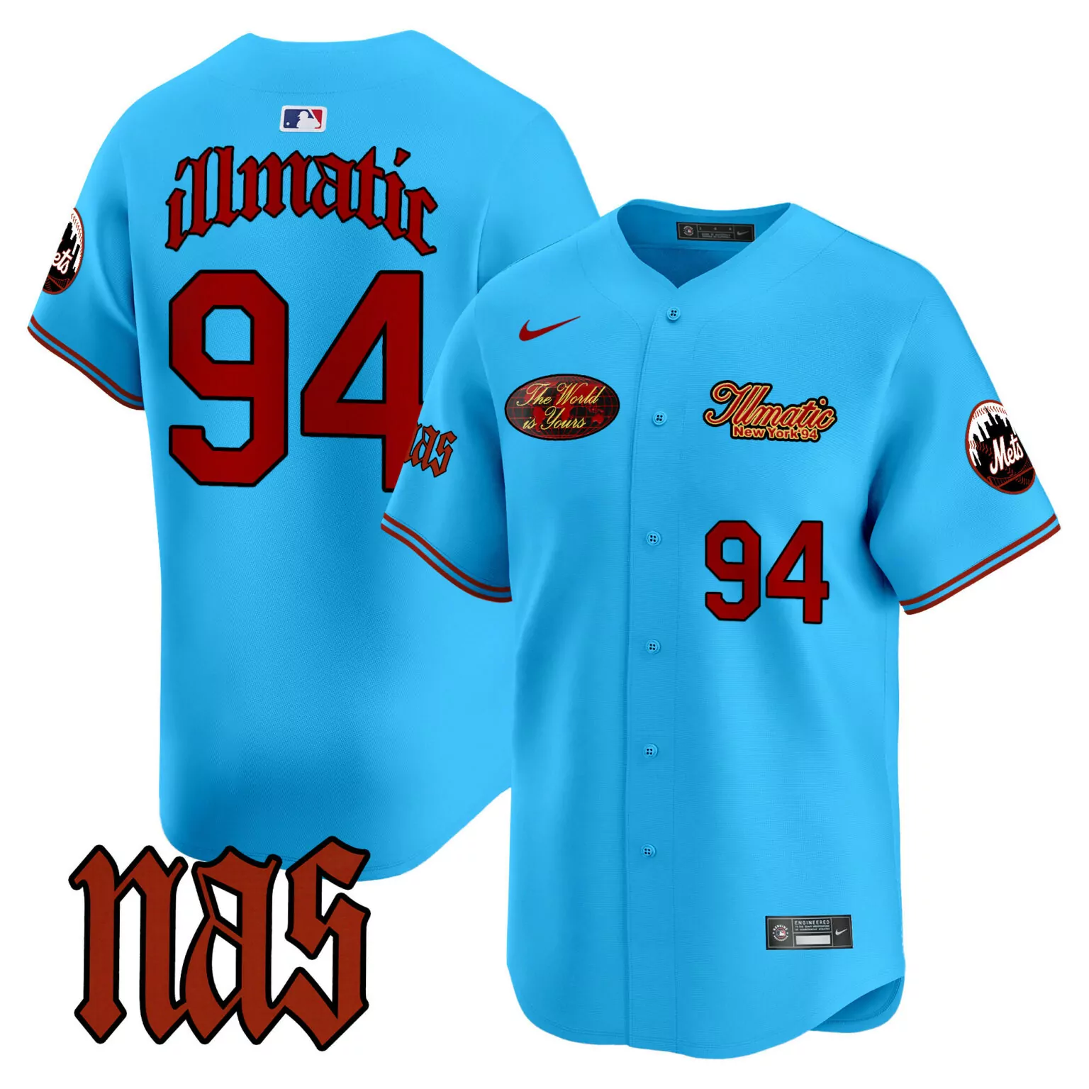 Illmatic Nas 94 New York Mets Jersey Sky Blue 30th Anniversary World Is Yours Men