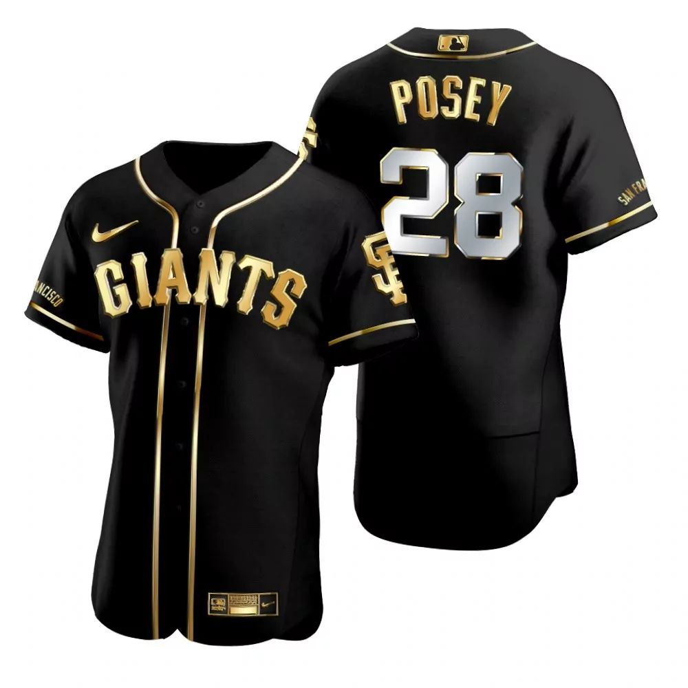 Buster Posey 28 Jersey Black San Francisco Giants Men Gold