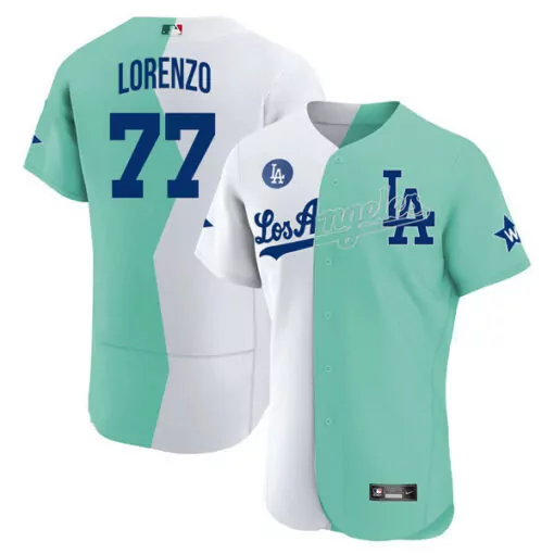 Jerry Lorenzo 77 Jersey White Los Angeles Dodgers Men Split Design Mint Green Blue