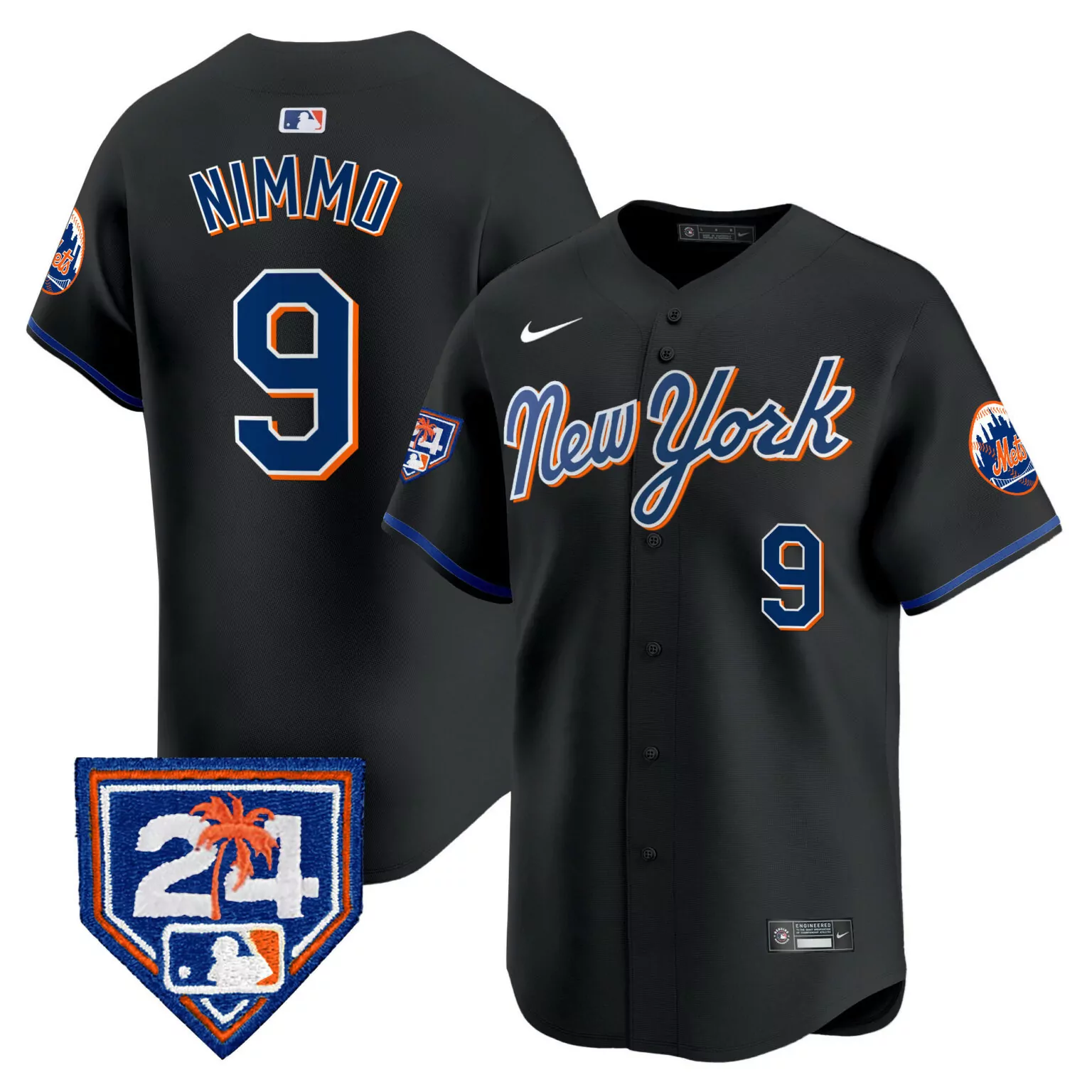 Brandon Nimmo 9 New York Mets Jersey Black 24 Palm Tree Men Orange Blue All Stitched