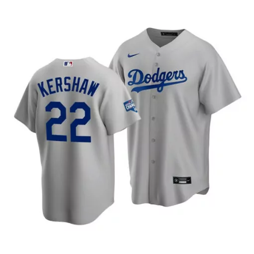 Clayton Kershaw 22 Dodgers Jersey Gray World Series Champions Men MLB Blue Home Cool