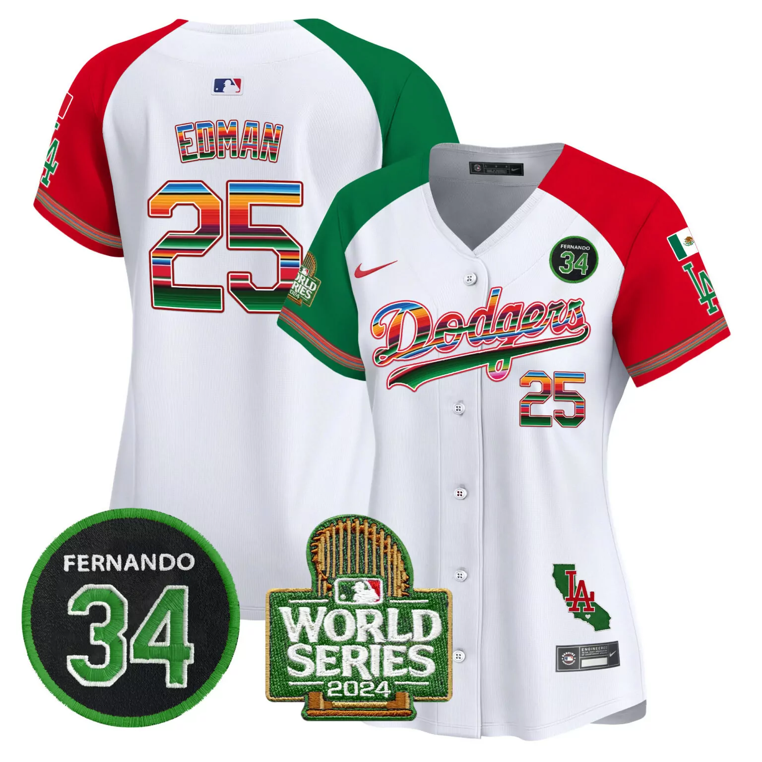 Tommy Edman 25 Dodgers Jersey White City Connect World Series 2024 Mexican Flag Men