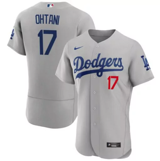 Shohei Ohtani 17 Dodgers Jersey Grey Men Blue Red Flex Base Stitched