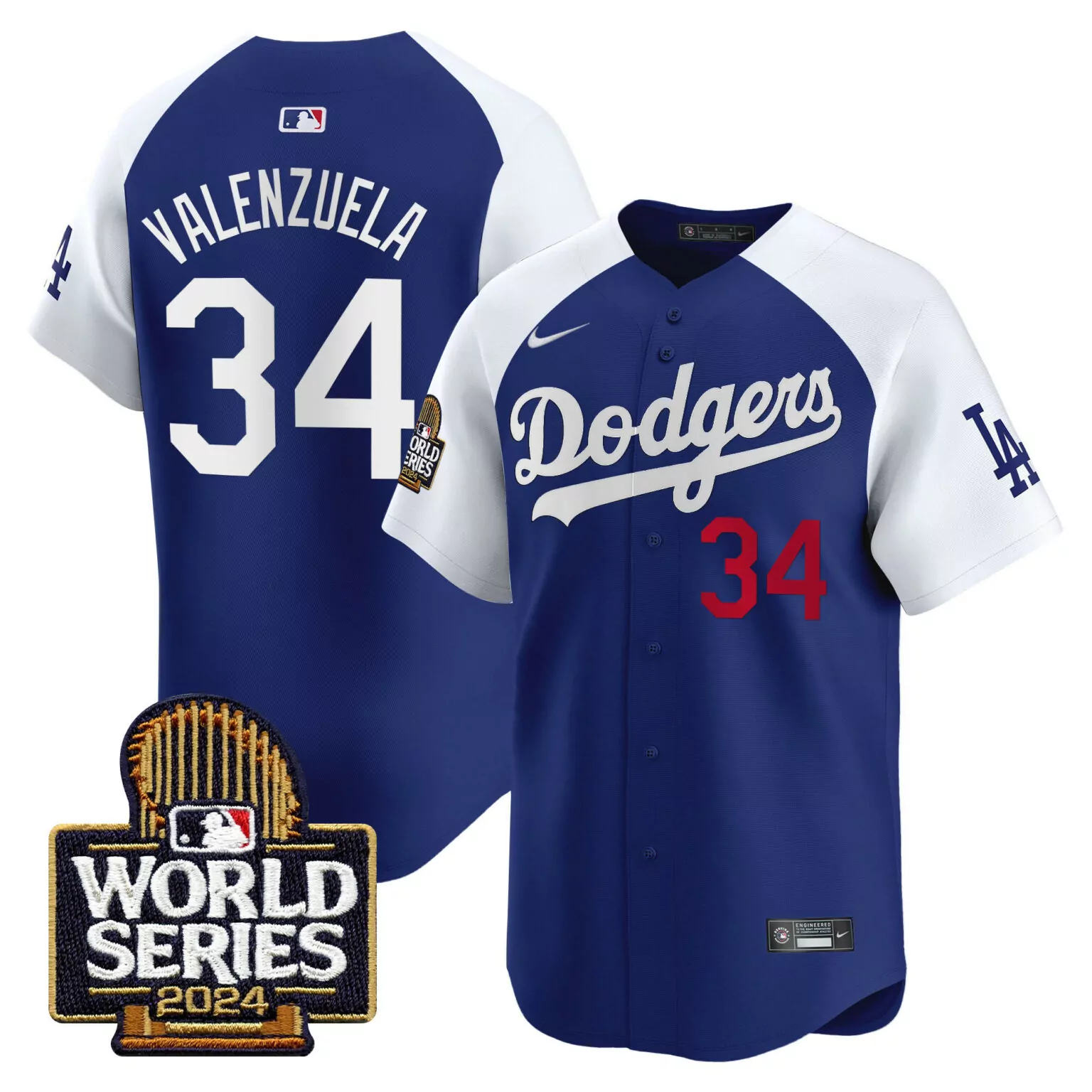 Fernando Valenzuela 34 Dodgers Jersey Blue World Series 2024 Men White Alternate