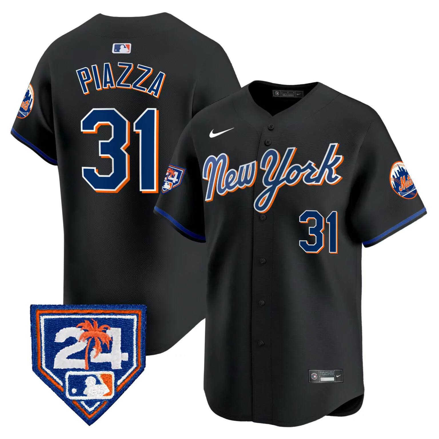Mike Piazza 31 New York Mets Jersey Black 24 Palm Tree Men Alternate Orange Blue