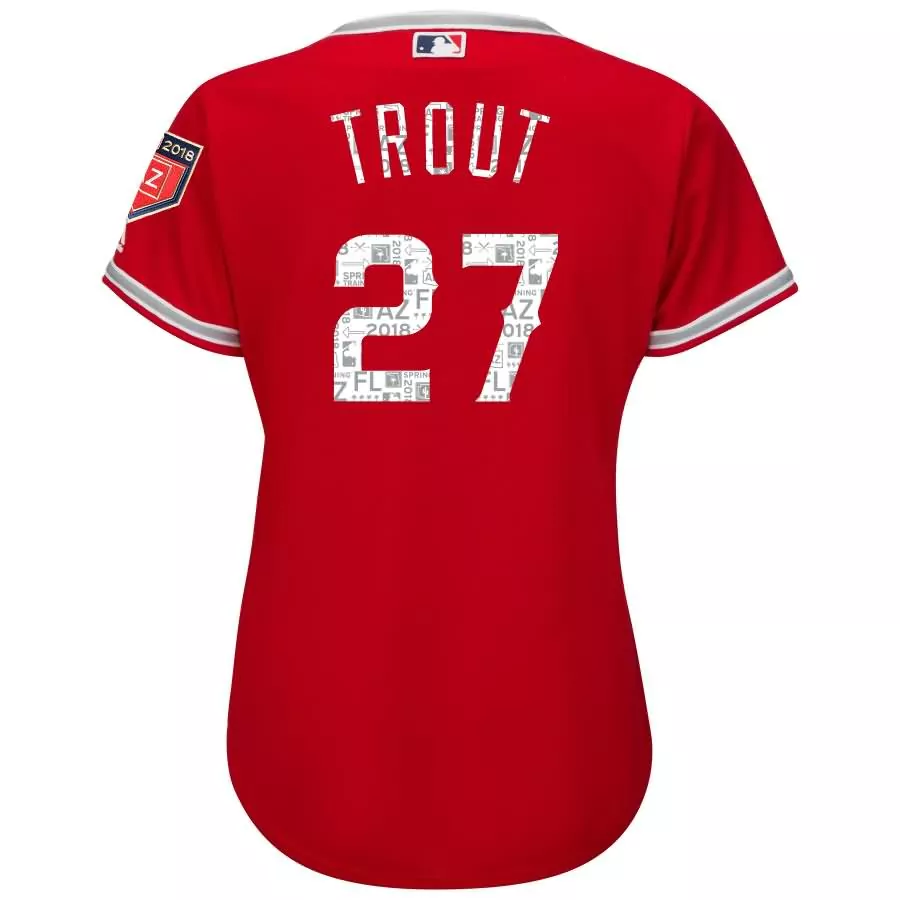 Mike Trout 27 Los Angeles Angels Jersey Red 2018 Spring Training Men White Gray Cool