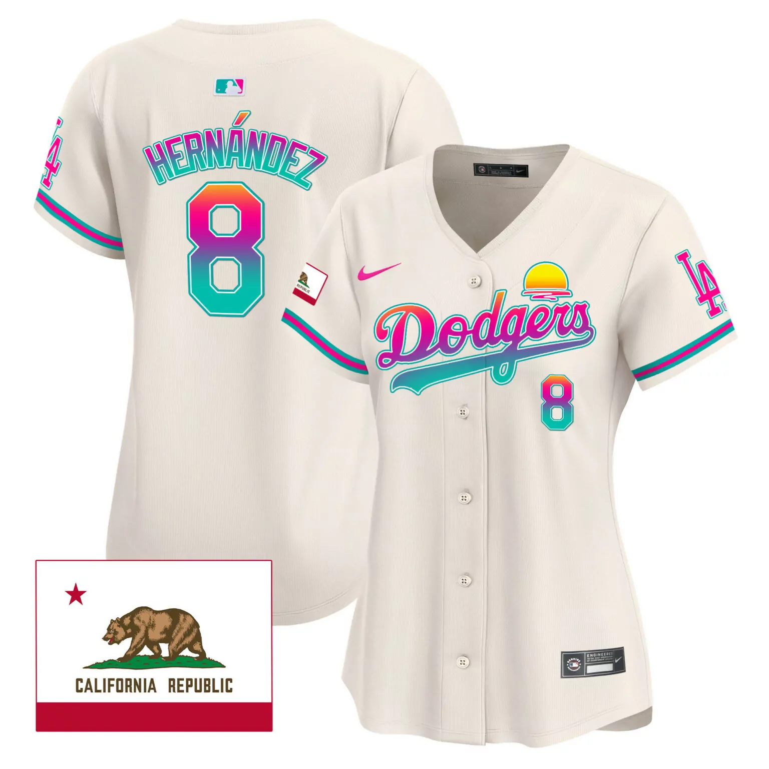 Kike Hernandez 8 Dodgers Jersey Cream City Connect California Republic Flag Women