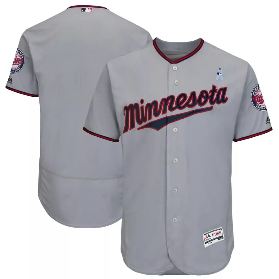 Minnesota Twins Jersey Gray Players Weekend Majestic Ball Club Button-up Navy Red