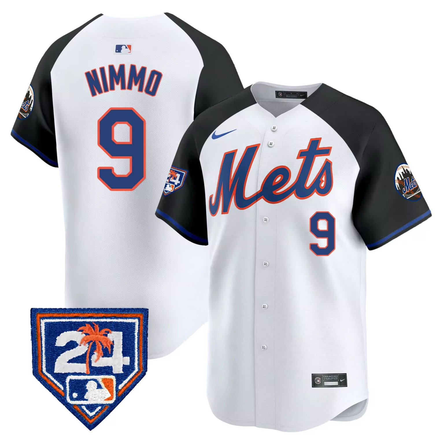 Brandon Nimmo 9 Mets Jersey White 24 Palm Tree Men Split Design Black Blue Orange
