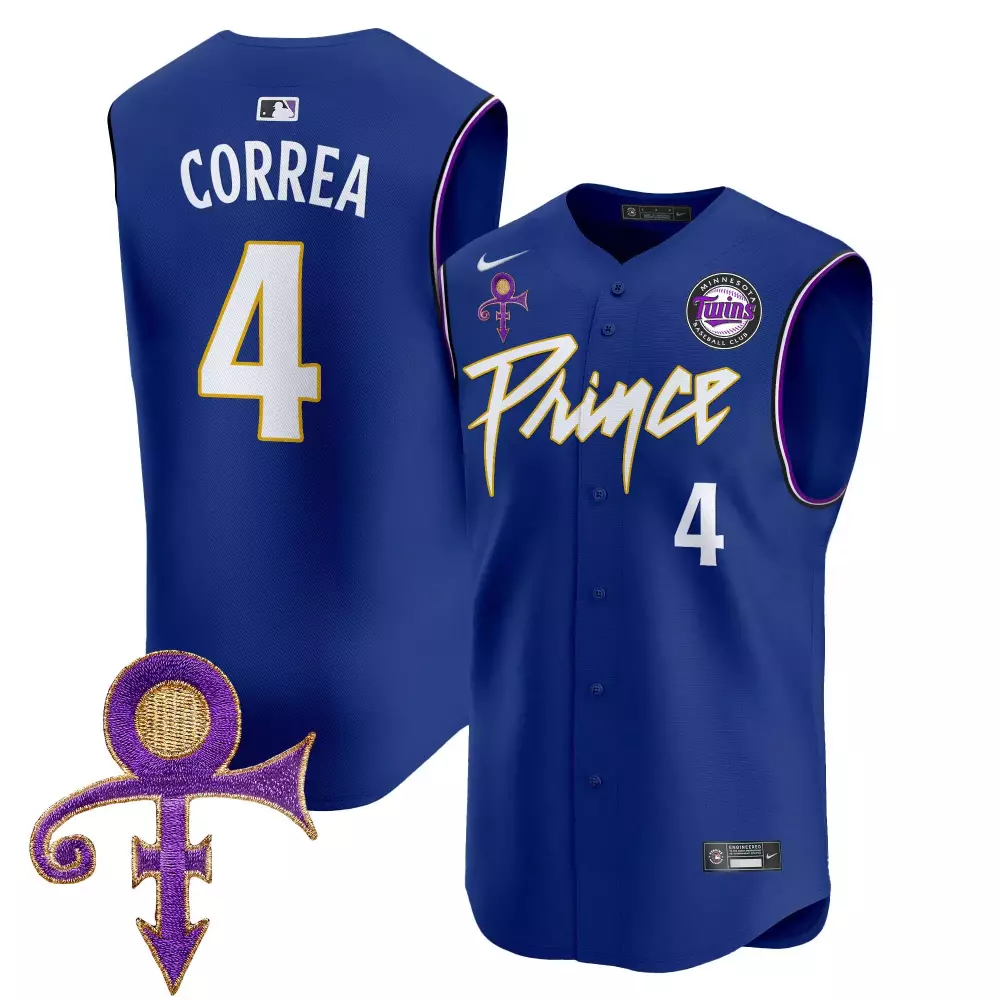 Carlos Correa 4 Minnesota Twins Jersey Blue Prince Symbol 2023 Men Purple White Gold
