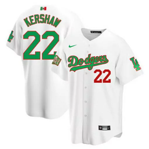 Clayton Kershaw 22 Dodgers Jersey White Mexico Flag Canada Men Green Red Stitched
