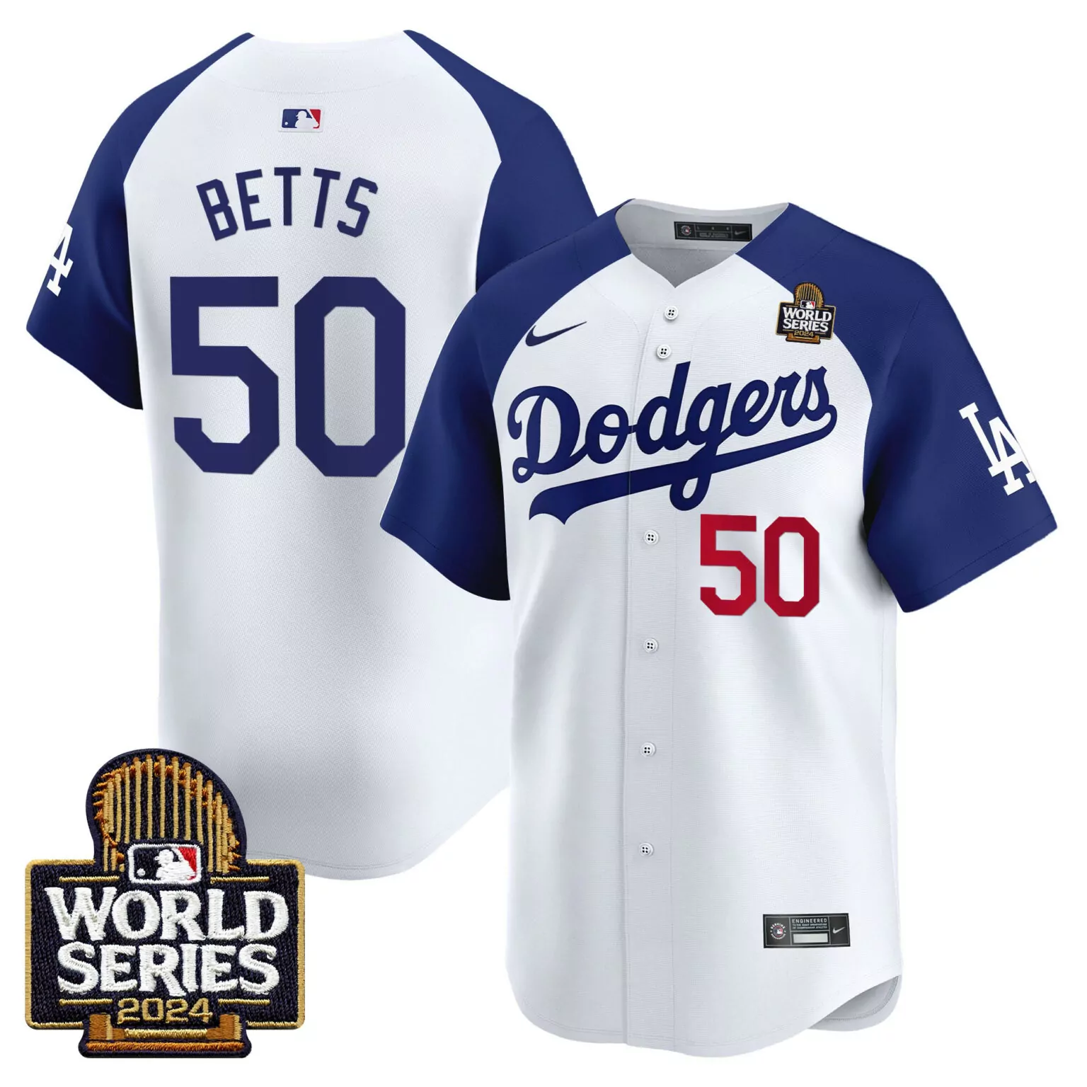 Mookie Betts 50 Dodgers Jersey White World Series 2024 Men Blue Red Alternate v2