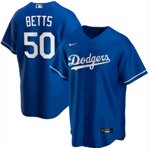 Mookie Betts 50 Dodgers Jersey Royal Blue Men White Cool Base Stitched