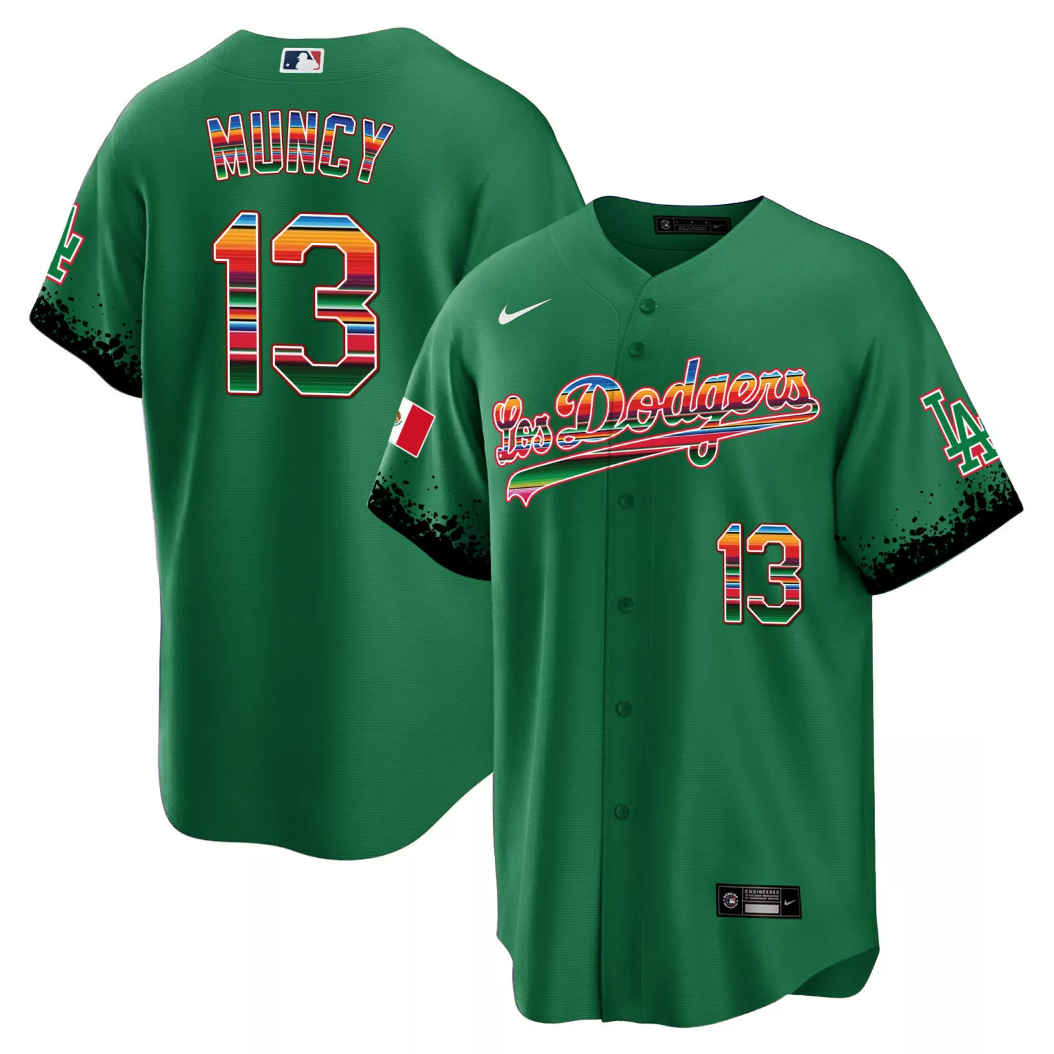 Max Muncy 13 Los Angeles Dodgers Jersey Green Mexican Flag Men Alternate Split Design