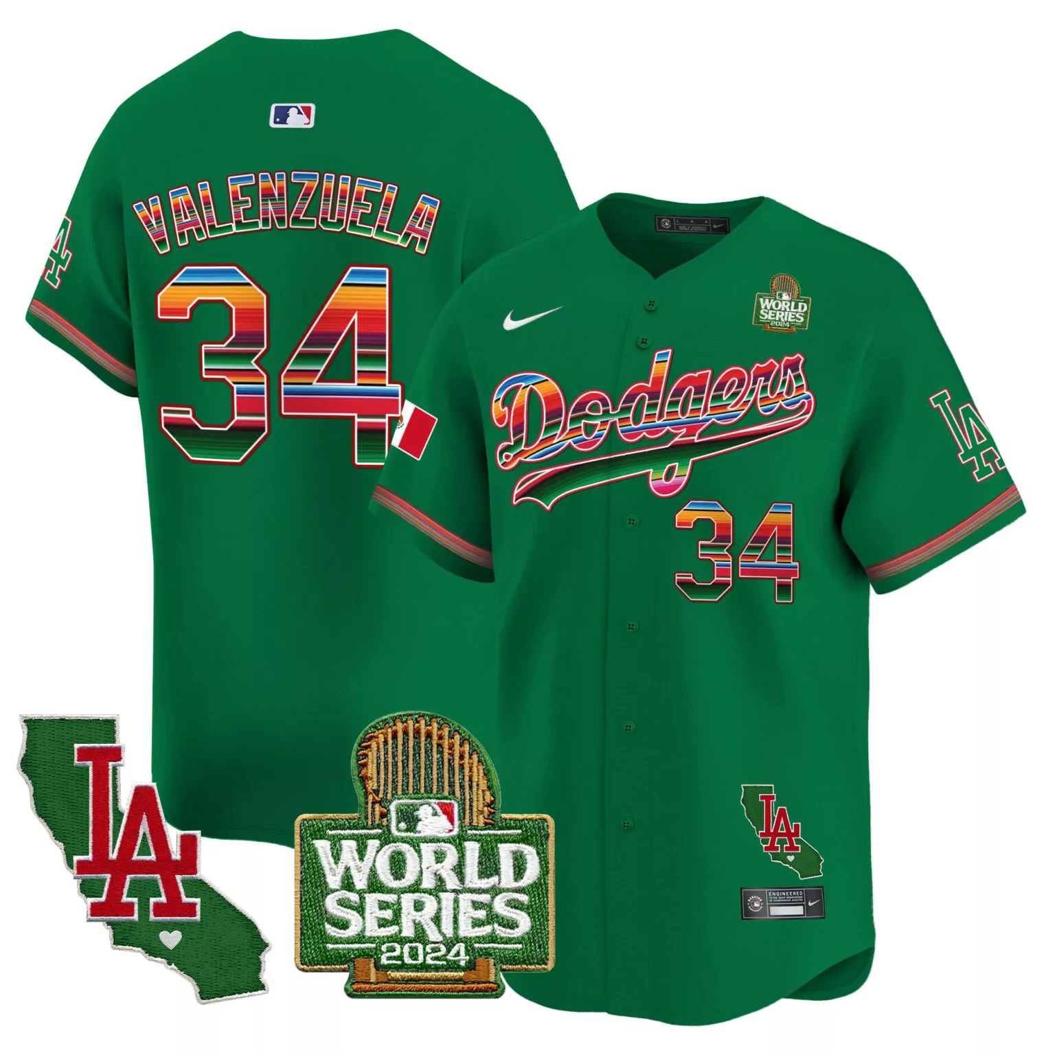 Fernando Valenzuela 34 Dodgers Jersey Green Dia De Los Muertos World Series 2024 California LA