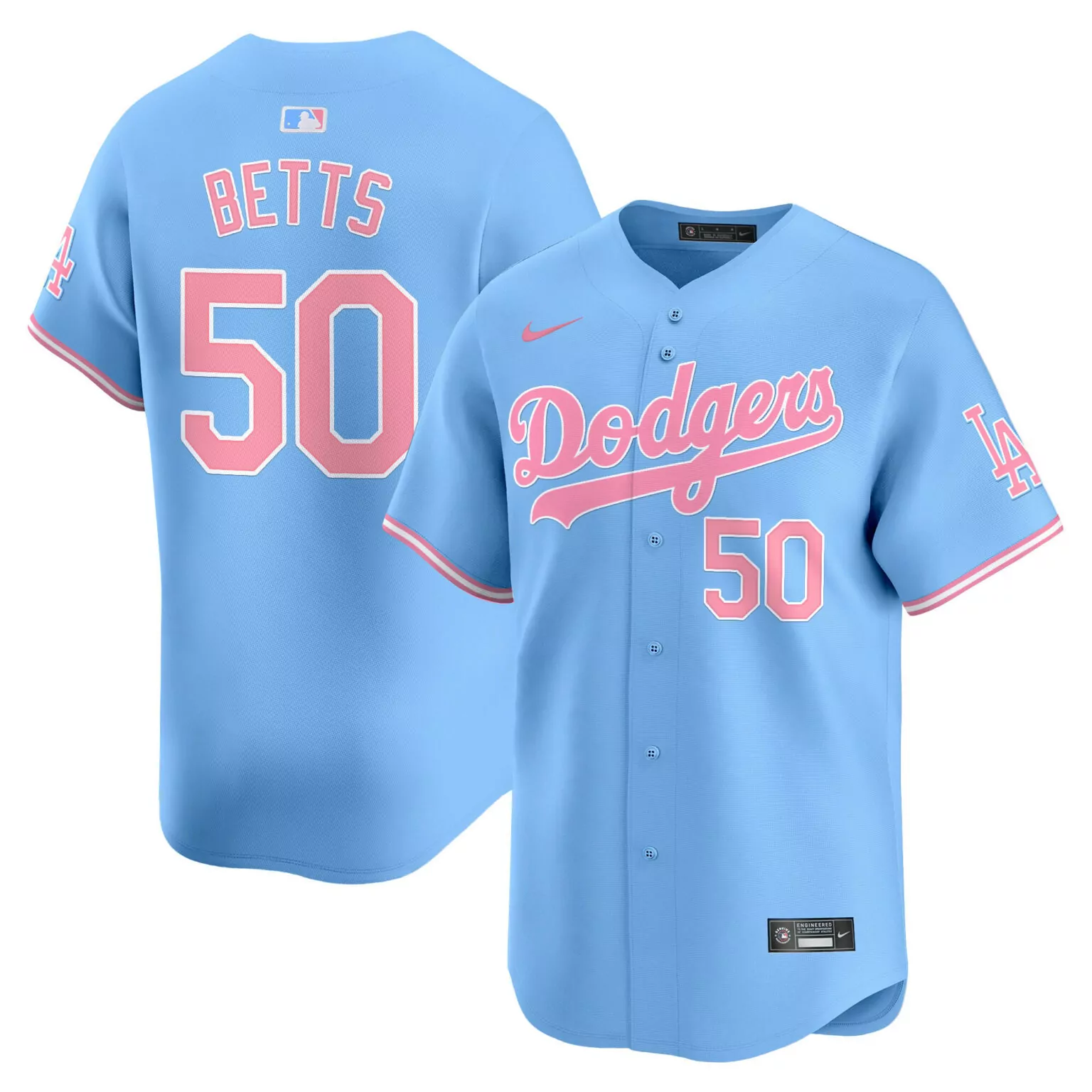 Mookie Betts 50 Dodgers Jersey Light Blue Men Pink Unisex All Stitched