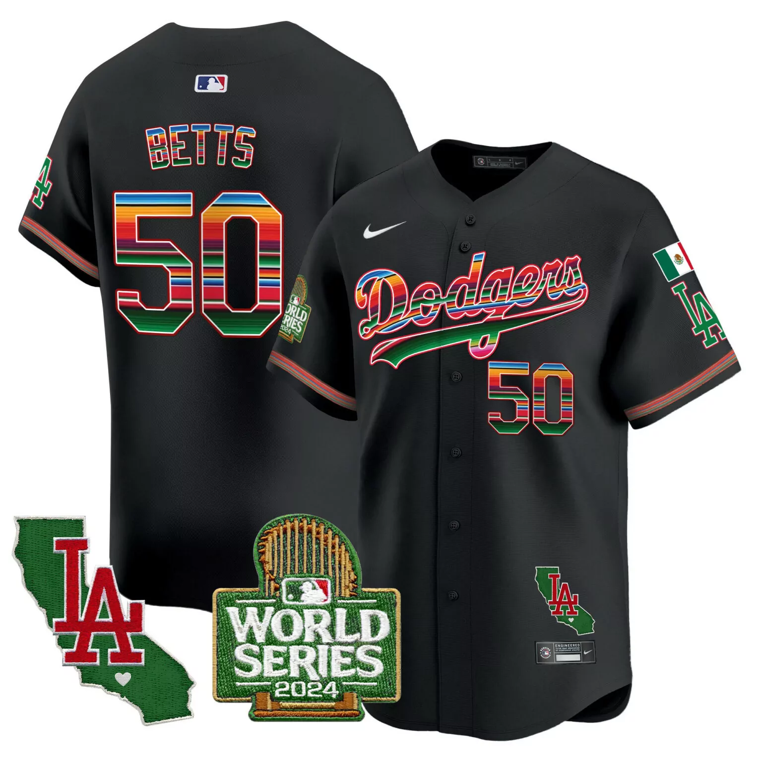 Mookie Betts 50 Dodgers Jersey Black Cinco De Mayo World Series 2024 California LA