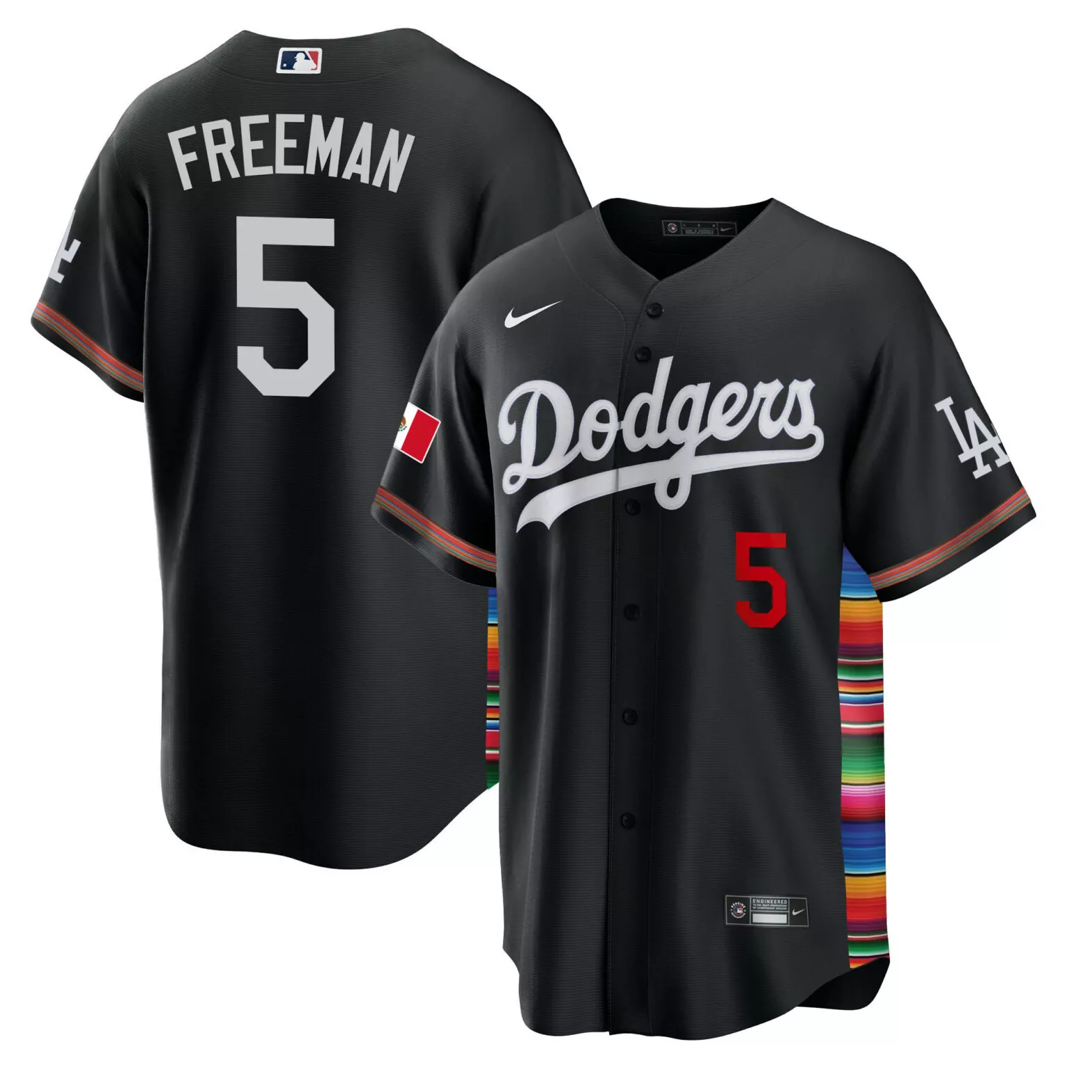 Freddie Freeman 5 Dodgers Jersey Black Day Of The Dead Mexico Flag Peru Men Alternate