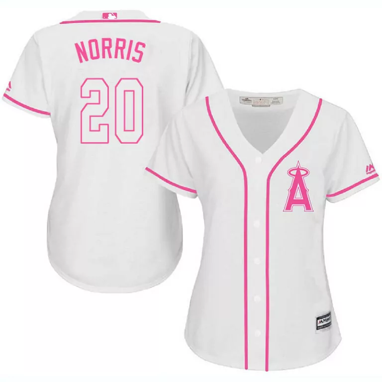Bud Norris 20 Los Angeles Angels Jersey White Women Hot Pink Cool Base