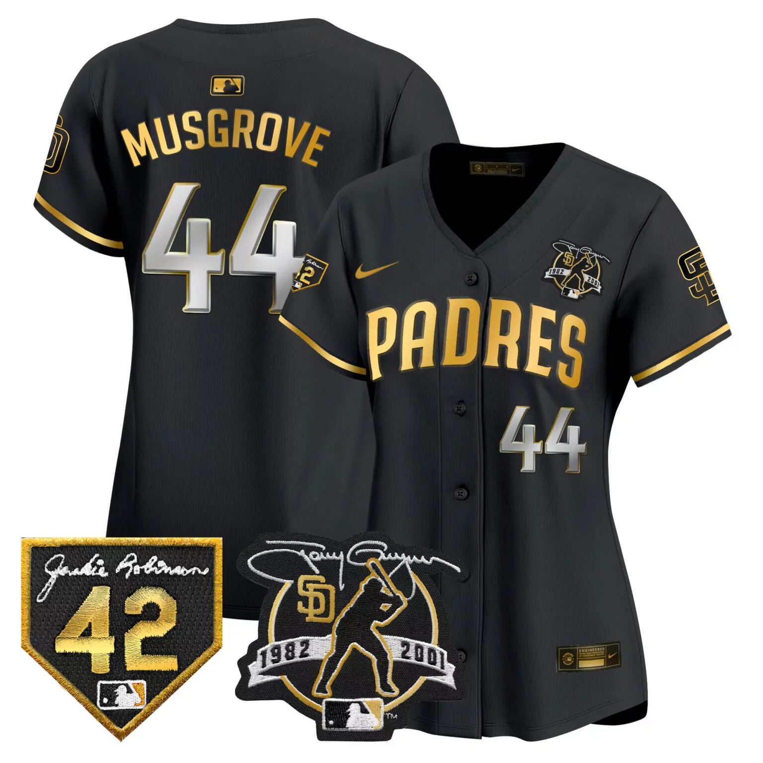 Joe Musgrove 44 San Diego Padres Jersey Black Tony Gwynn Commemorative Jackie Robinson 42 1982-2001