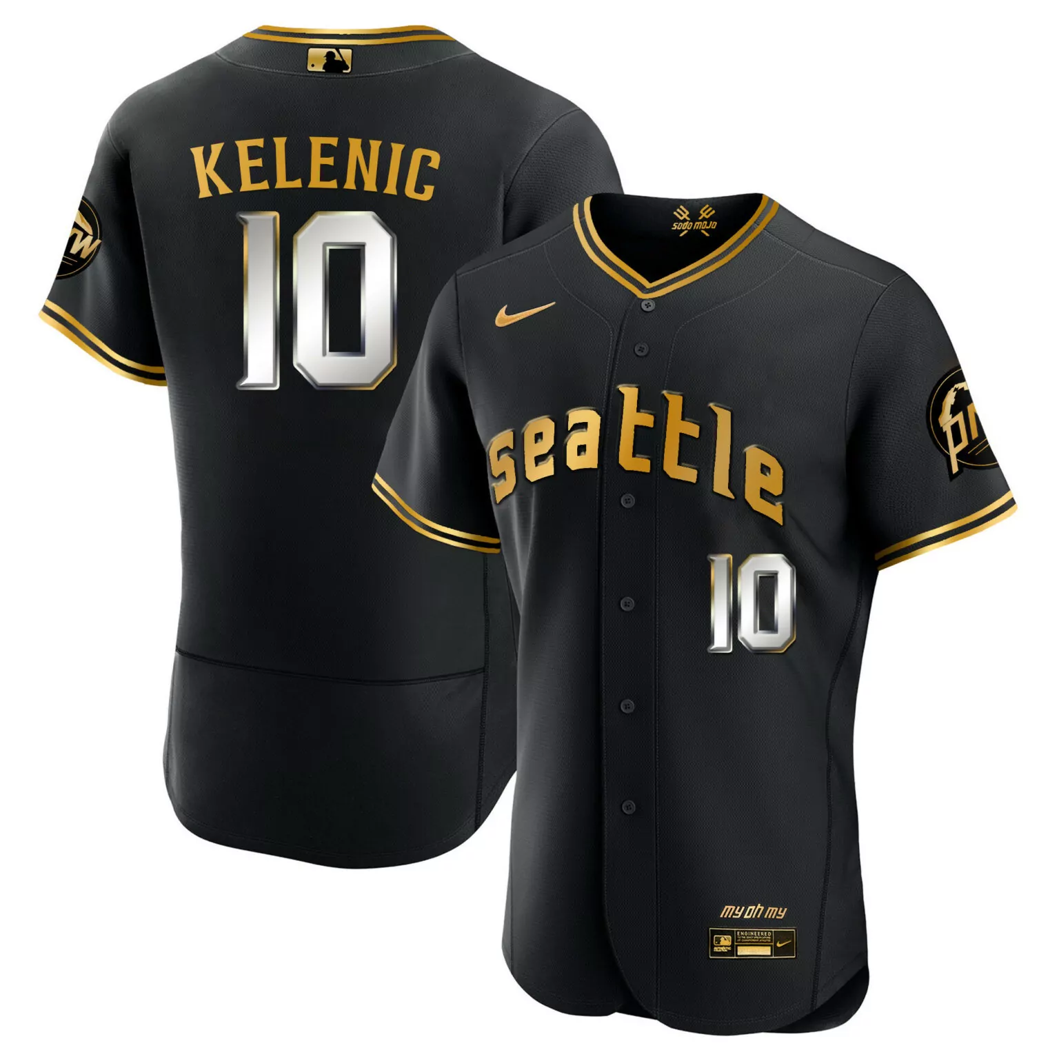 Jarred Kelenic 10 Jersey Black Sodo Mojo Seattle Mariners Men Gold Silver Flex All