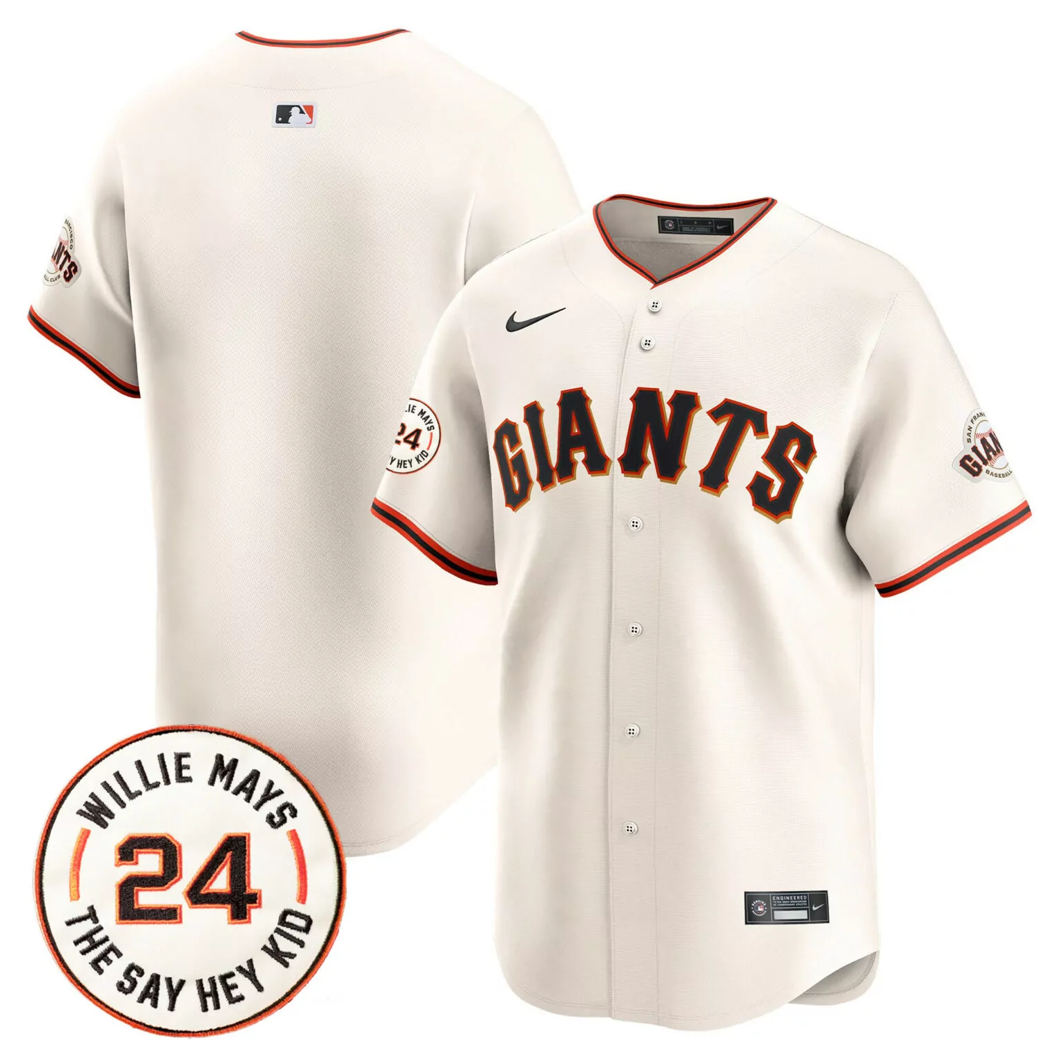 Willie Mays 24 Jersey Cream San Francisco Giants Team Men Alternate Black Orange