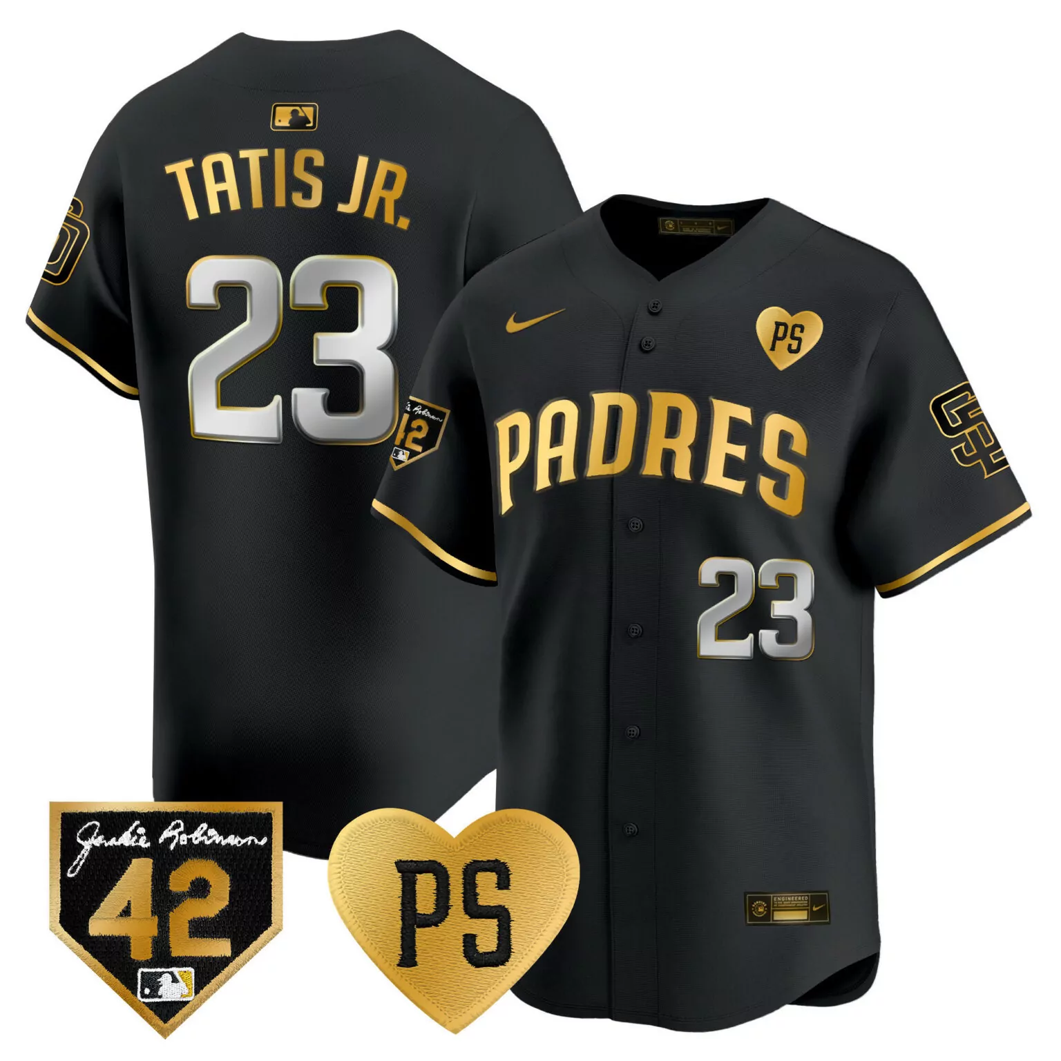 Fernando Tatis 23 Padres Jersey Black Jackie Robinson Day 42 Ps Heart Men Gold White