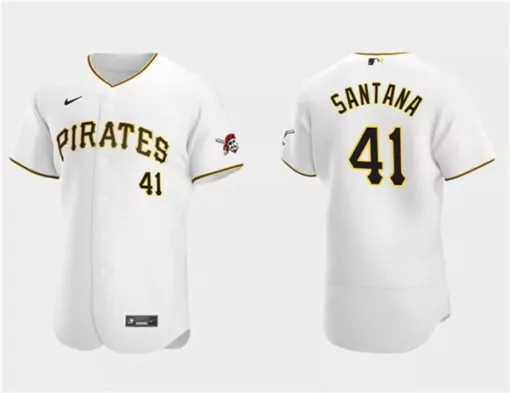 Carlos Santana 41 Pirates Jersey White Mascot Men Black Gold Flex Base Stitched