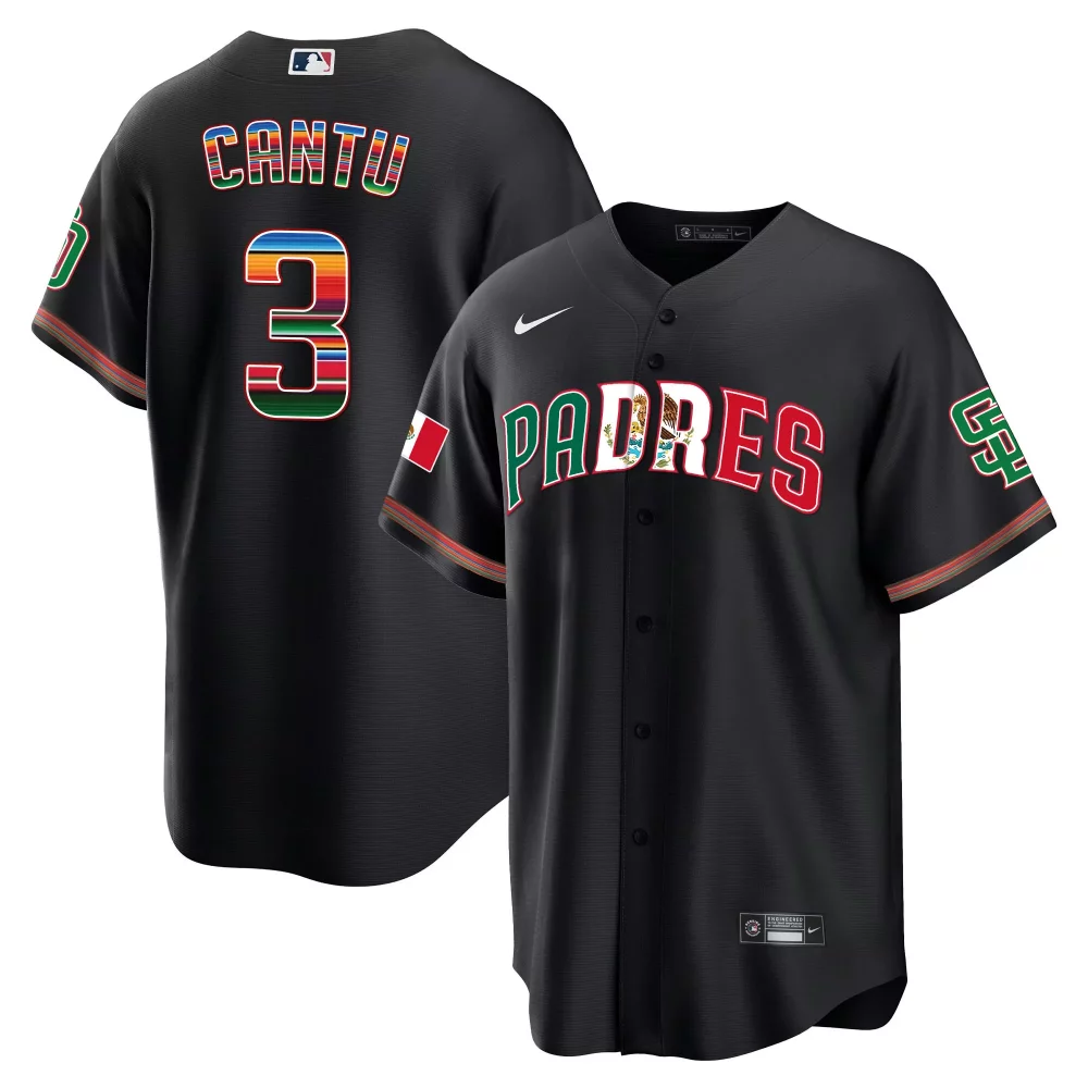 Jorge Cantu 3 Padres Jersey Black Mexico Flag 2023 Green Red White Cool Base Limited