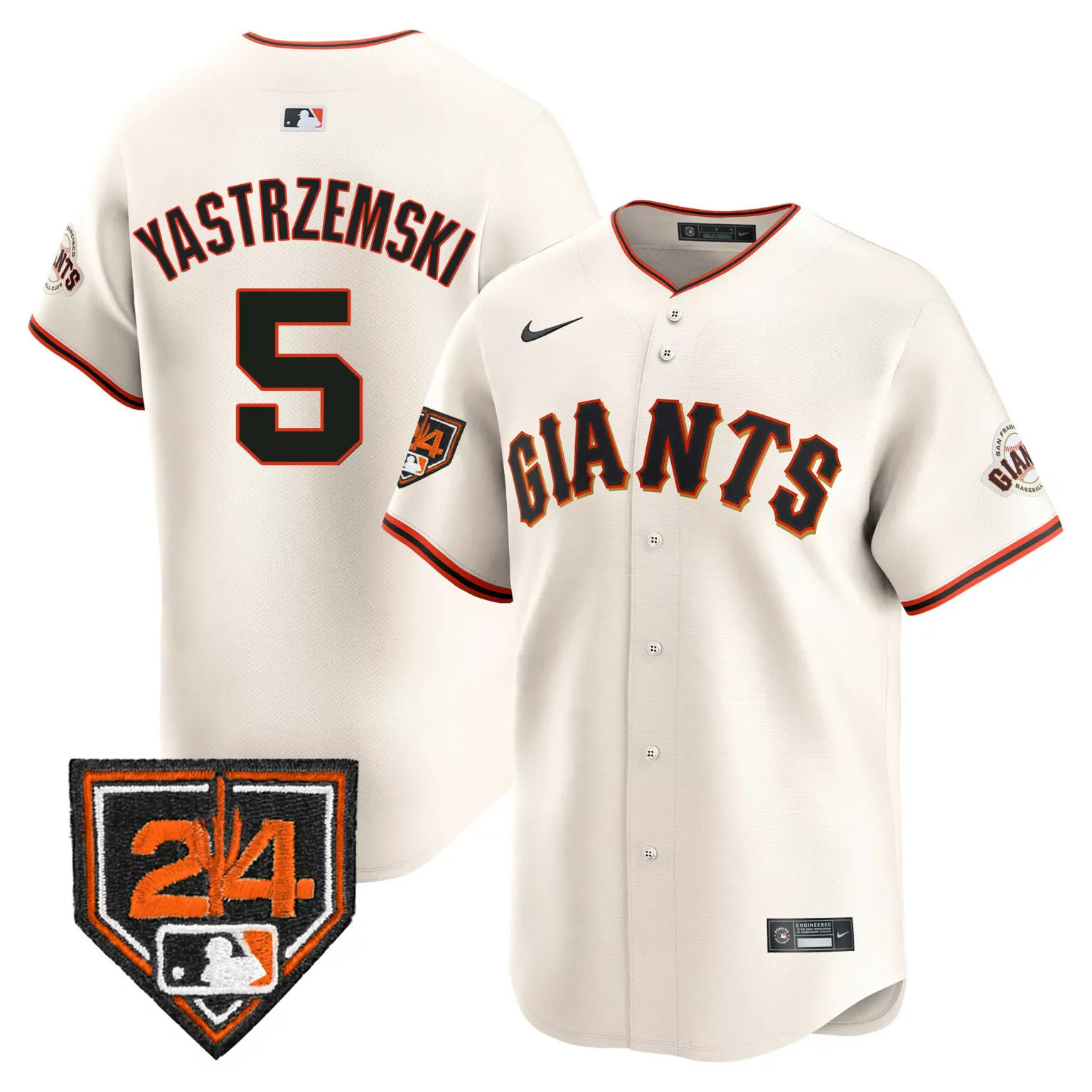 Mike Yastrzemski 5 Giants Jersey Cream 24 Home Plate Men Black Orange All Stitched