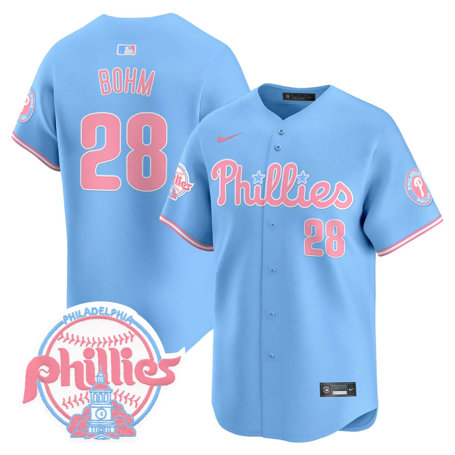Alec Bohm 28 Phillies Jersey Blue Philadelphia Men Alternate Pink Unisex v2 All Stitched
