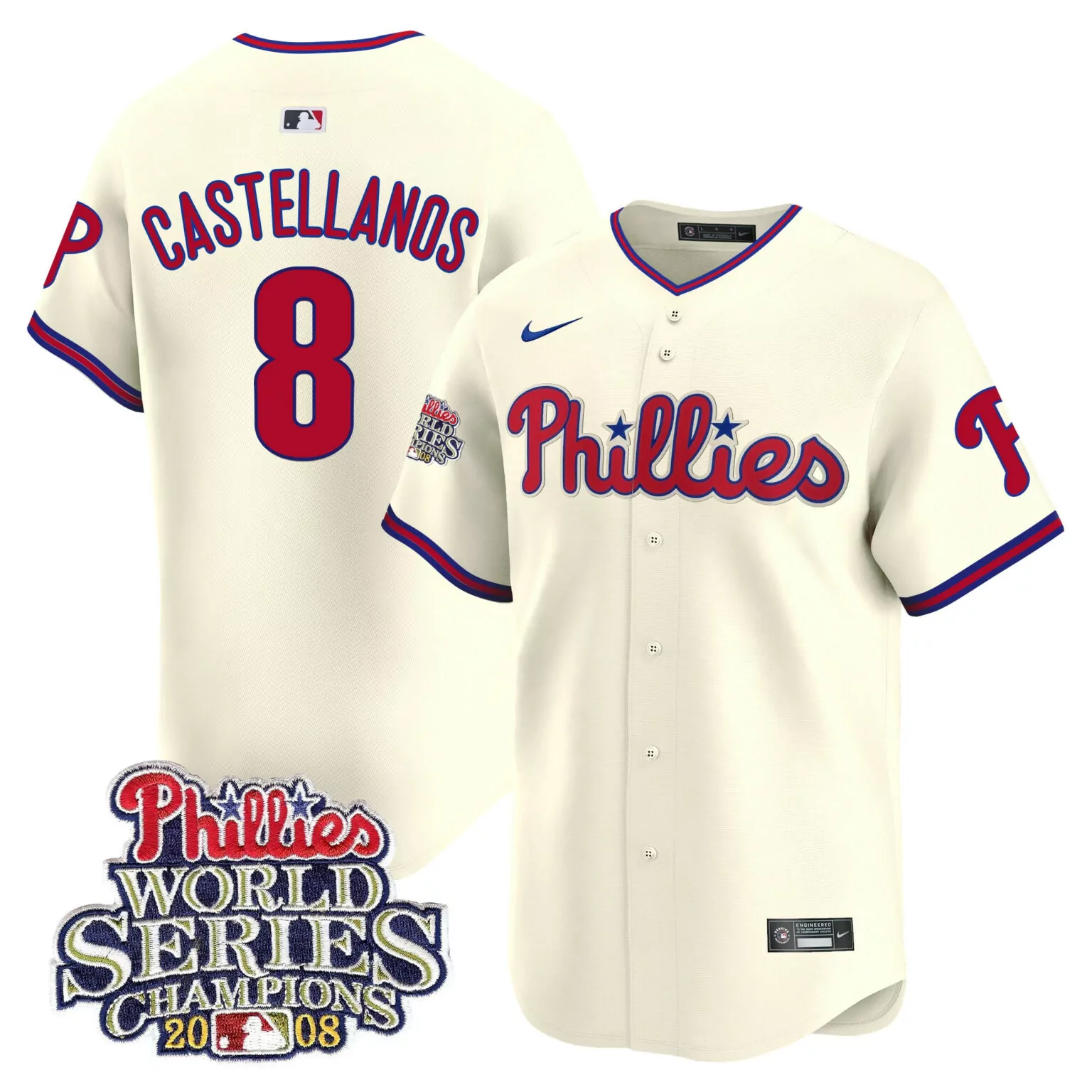 Nick Castellanos 8 Phillies Jersey Cream Men Red Blue All Stitched