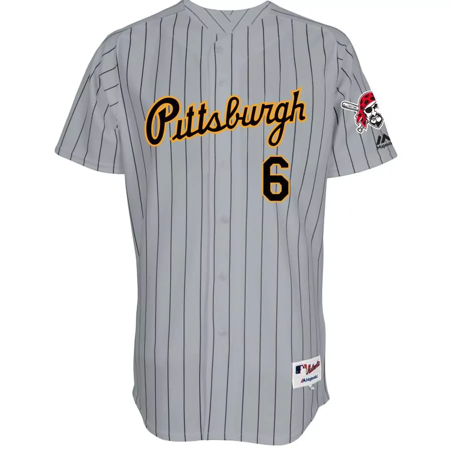 Custom Pittsburgh Pirates 6 Jersey Gray Black Yellow Throwback Flex Base