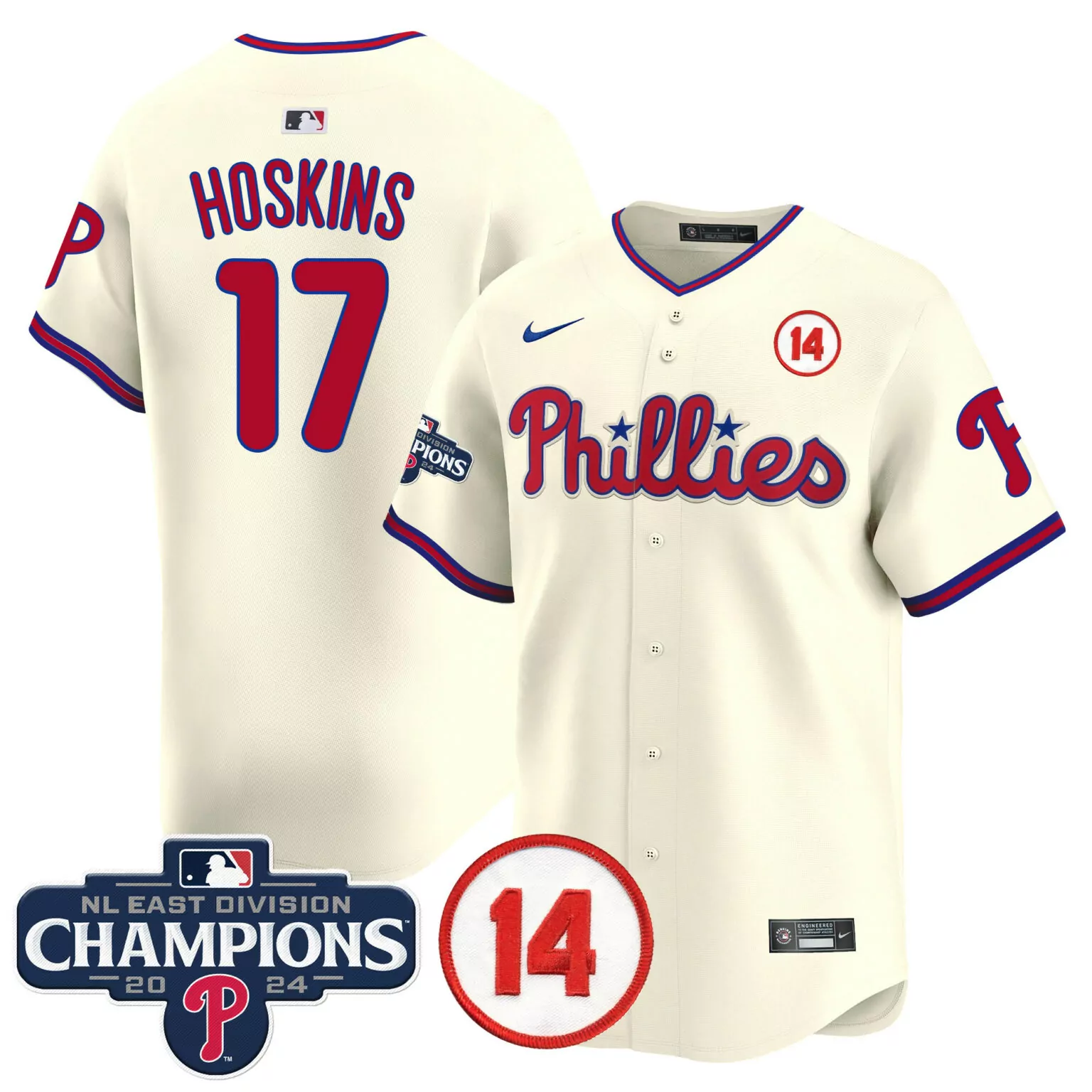 Rhys Hoskins 17 Phillies Jersey Cream Nl East Division Champions 2024 Men Red Blue